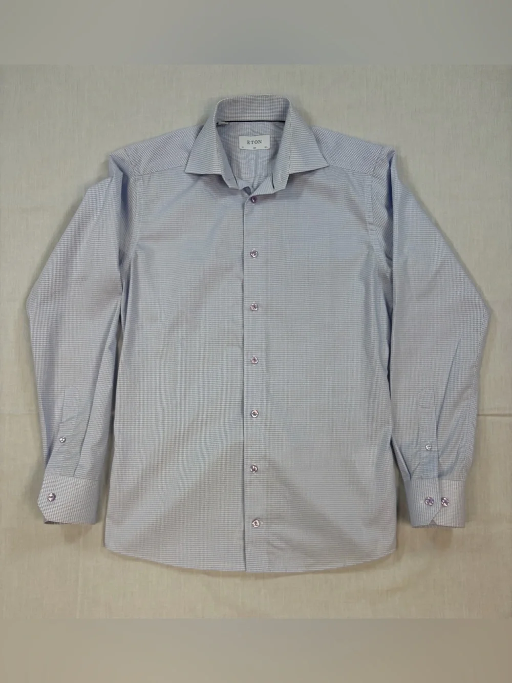 Eton Men's Slim-Fit Blue Micro Check Dobby Dress Shirt Size 14.5 | 37 LS Cotton